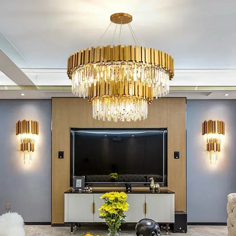 Decorbites™ Lámpara de Araña de Cristal Dorado con Iluminación LED para el Comedor