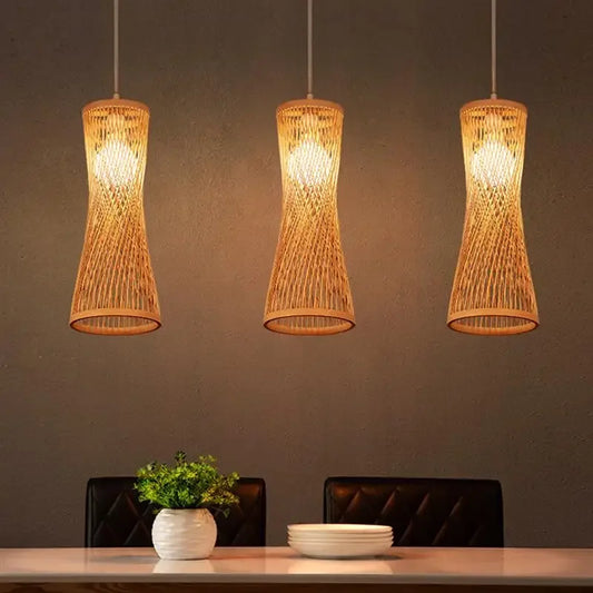 Japanese Bamboo Woven Pendant Light in Natural Finish