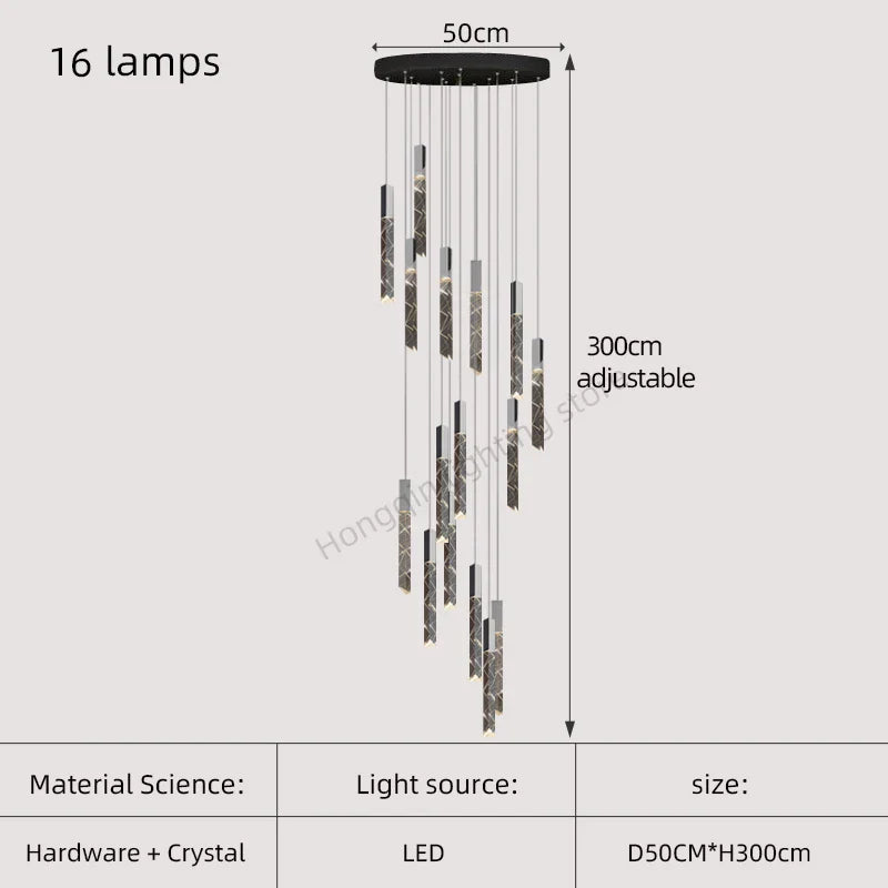 DecorBites™ Gold Crystal Stairs Chandelier Luxe LED Pendant Light Luxury Indoor Lighting