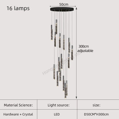 DecorBites™ Gold Crystal Stairs Chandelier Luxe LED Pendant Light Luxury Indoor Lighting