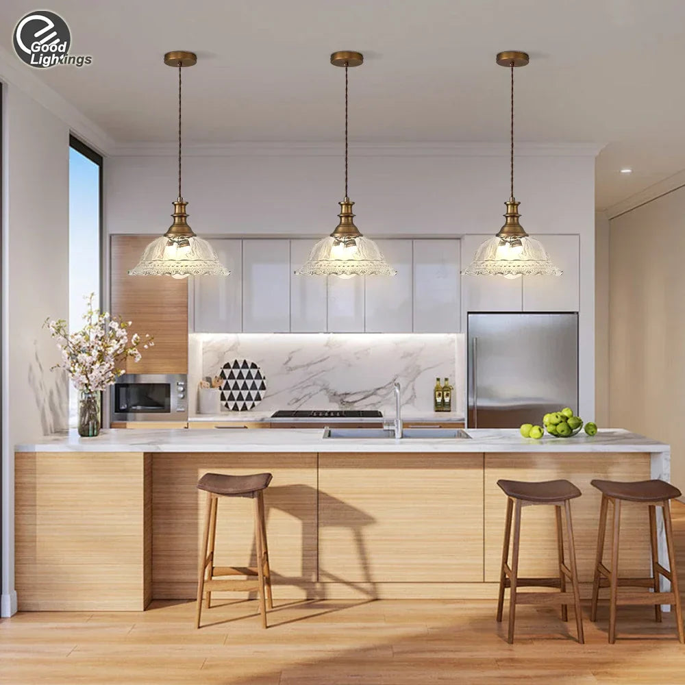 DecorBites™ Brass Glass Pendant Chandelier for Kitchen Bar Bedroom Hallway