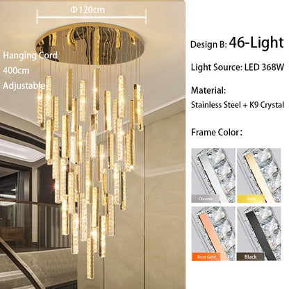 DecorBites™ Large Crystal Luxury Chandelier for Living Room Dining Hall Stair Suspension