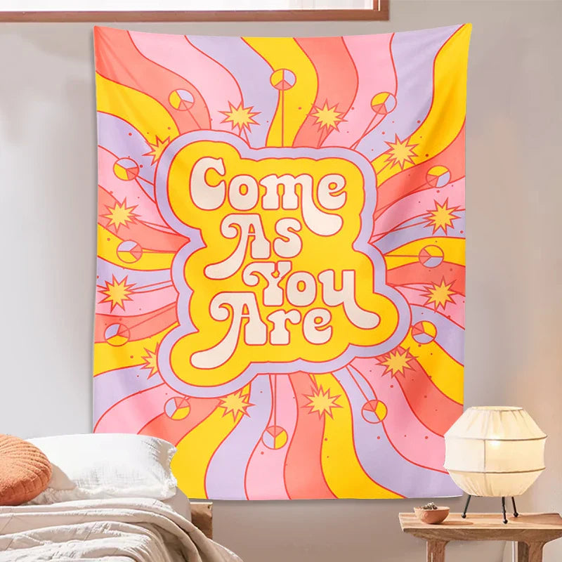 Decobites Retro Sun Rainbow Tapestry | Inspirational Psychedelic Wall Art for Vintage Home Décor