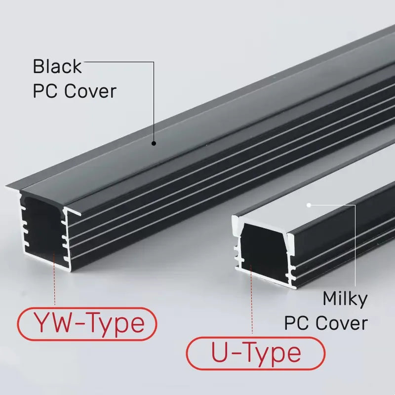 Perfil de Aluminio LED Decorbites™ Empotrado en Forma de U/YW Canal Oculto con Cubierta Lechosa Barra de Luz de Tira