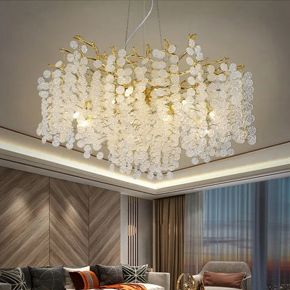 Lámpara de araña DecorBites™ Árbol del Dinero Dorado con Cristal para Dormitorio, Sala de Estar y Comedor. Iluminación de lujo.
