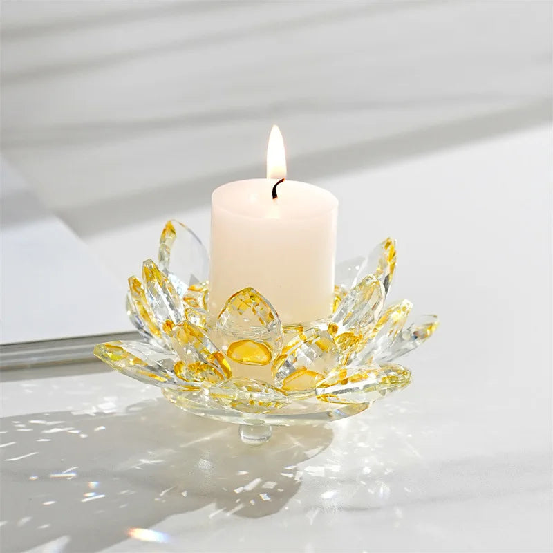 DecorBites™ Crystal Lotus Candle Holder Aromatherapy Base Candelabros