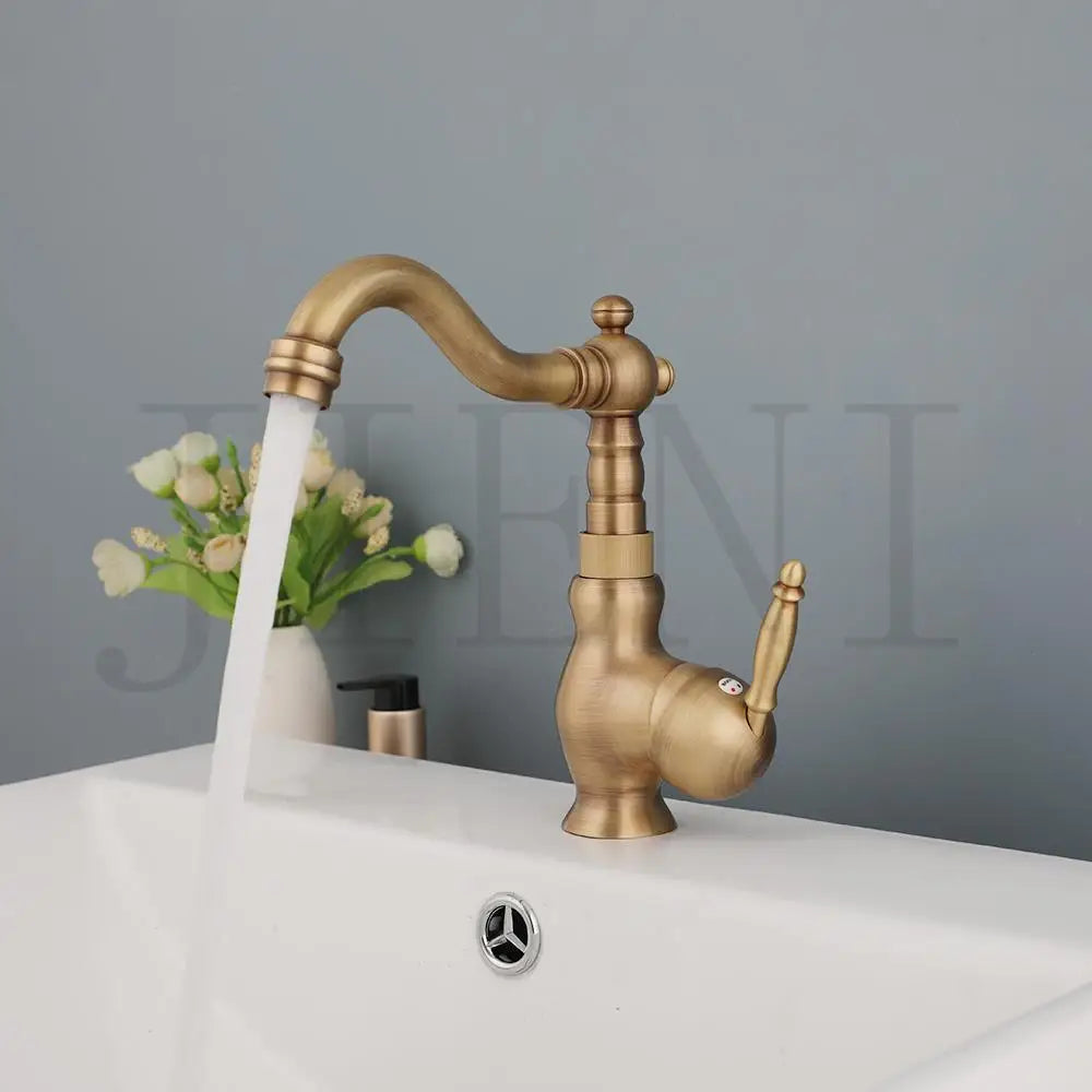 DecorBites™ Antique Brass Basin Faucet, 360 Rotation Art Design Kitchen Mixer Tap.
