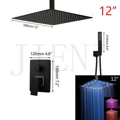 DecorBites™ Black Bathroom Shower Faucet Set with Ceiling Mount LED Shower Head Mixer Tap