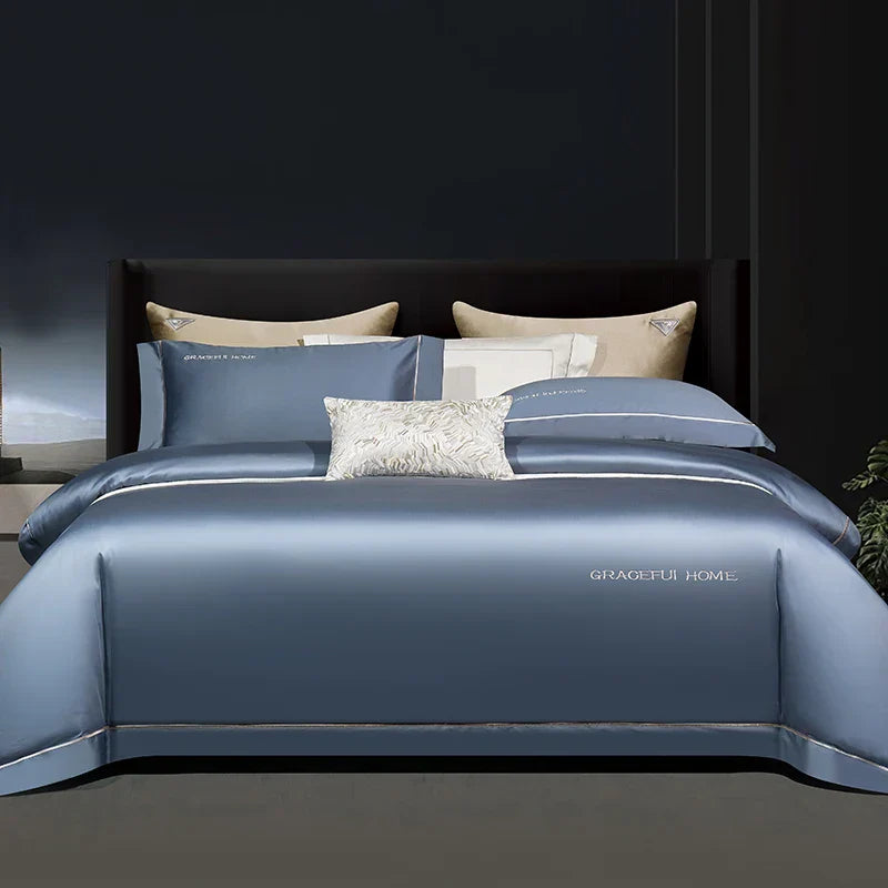 DecorBites™ 1000TC Egyptian Cotton Embroidery Bedding Set with Duvet Cover, Sheet, Pillowcase