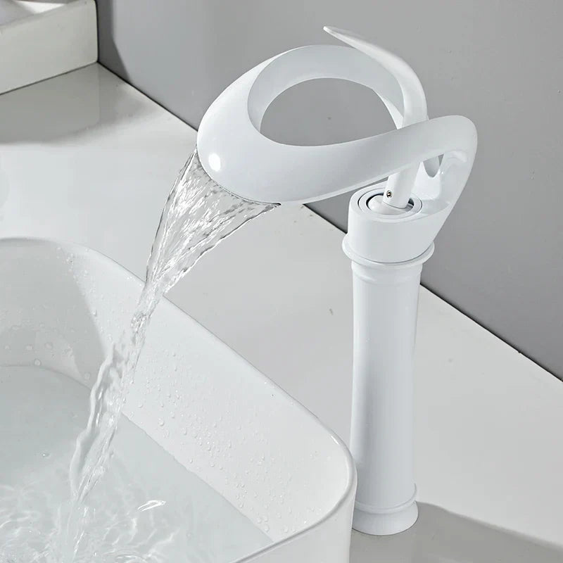 DecorBites™ Black Brass Bathroom Basin Faucet With Waterfall Design