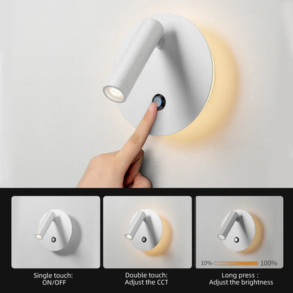 DecorBites™ Dimmable LED Wall Lamp with Touch Switch, 340° Rotatable Backlight for Bedside & Study
