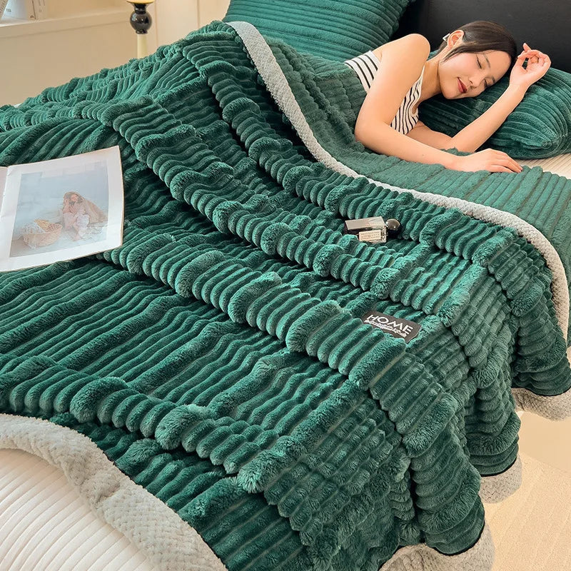 Manta de peluche DecorBites™ Cozy Faux Rabbit, estilo nórdico, gruesa y cálida, chal para siesta supersuave