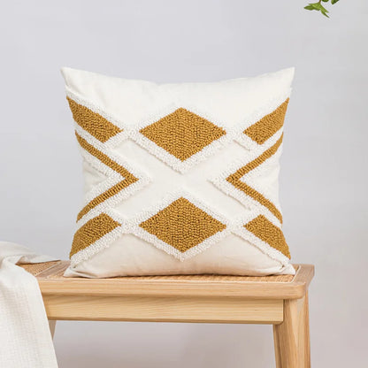 غطاء وسادة من قماش قطني بتصميم هندسي مطرز بحلقات بوهو من ديكور بايتس™، مقاس 45×45/30×50 سم