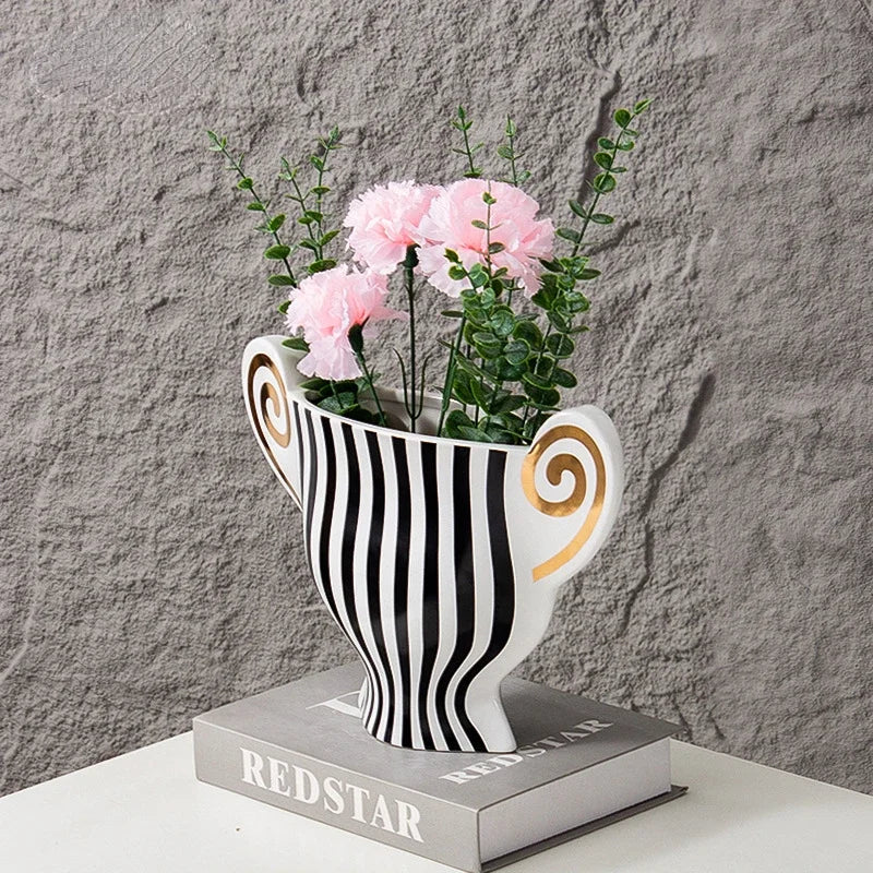 Decorbites™ Geometrische Fransen-Keramikvase Vintage-Kessel Heimdekoration-Zubehör