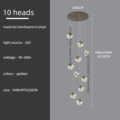 Lámpara de araña moderna de cristal DecorBites™ para sala de estar, iluminación LED de lujo para loft, lámpara de araña para escalera