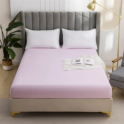 DecorBites™ Brushed Fitted Mattress Cover with Deep Pockets – European Skin-Friendly, Durable Solid Bedding