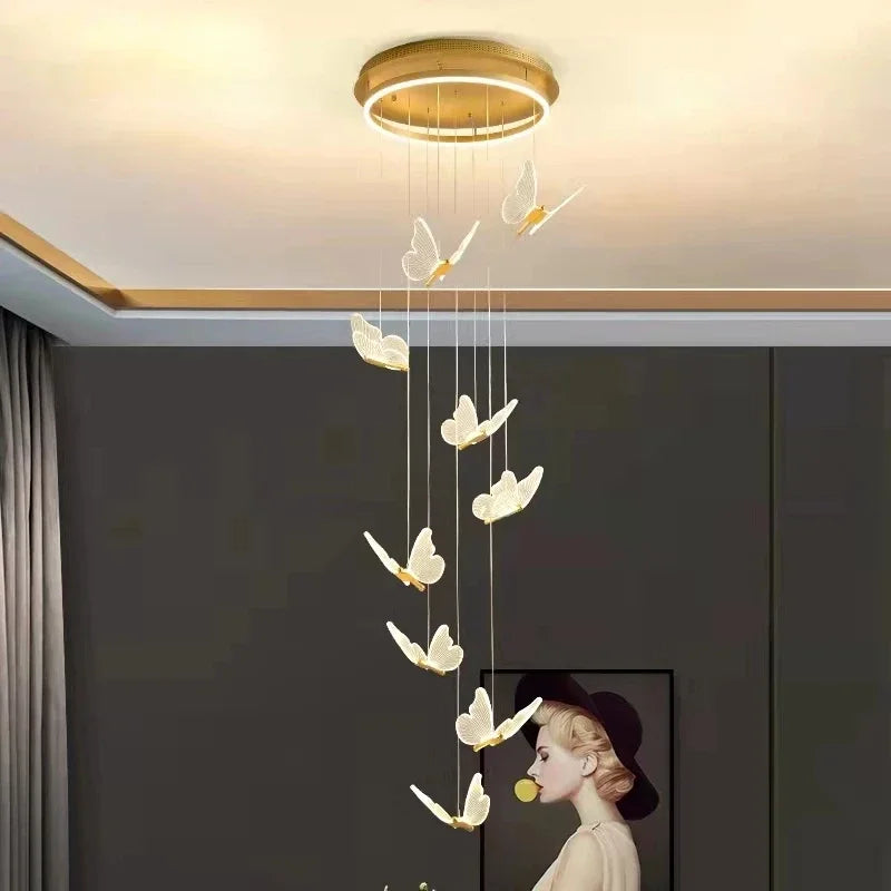 Acrylic Butterfly LED Chandelier 9-Head Staircase