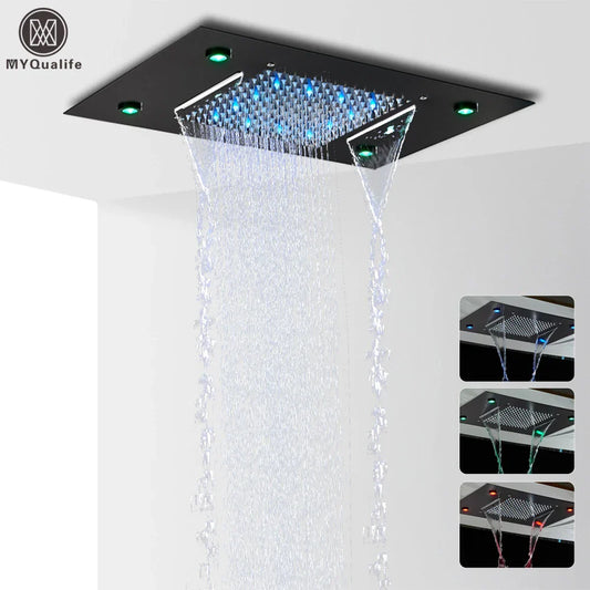 DecorBites™ LED Rain Waterfall Shower Head with Remote Control and Color-changing LED - 50*35CM Square