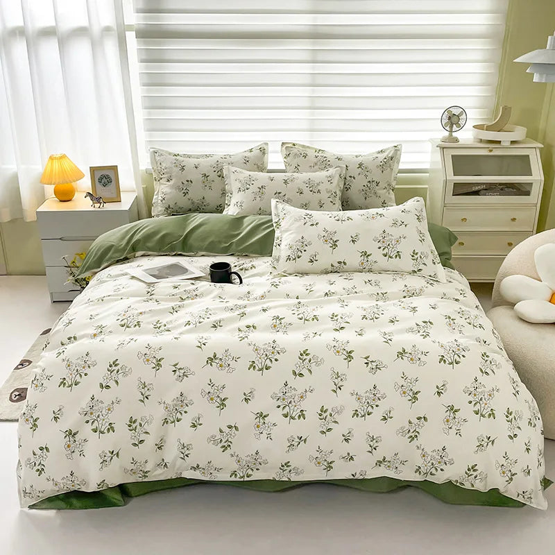 DecorBites™ Cartoon Printed Bedding Set: Soft Cozy Duvet Cover, Bedsheet, Pillowcase, Single Double Bedclothes