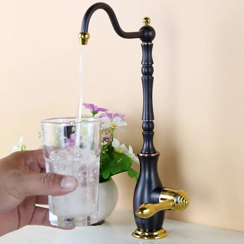 DecorBites™ Gold Kitchen Sink Faucet Cold Water Tap 360° Rotating Drinking Faucet Solid Brass