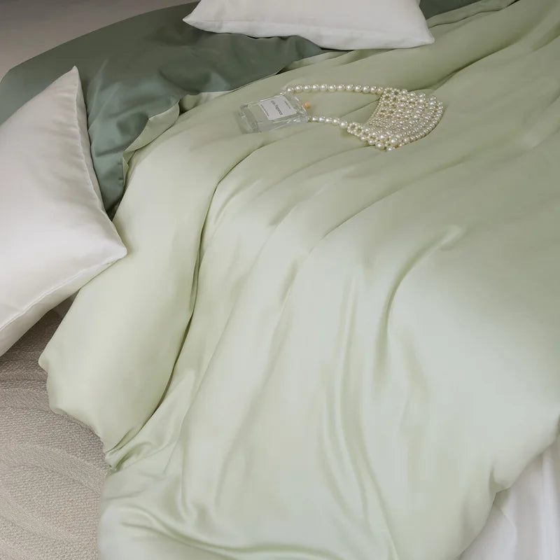 DecorBites™ Double Layer Satin Queen Duvet Set Smooth & Cool Luxury Quilt Cover Pillowcases
