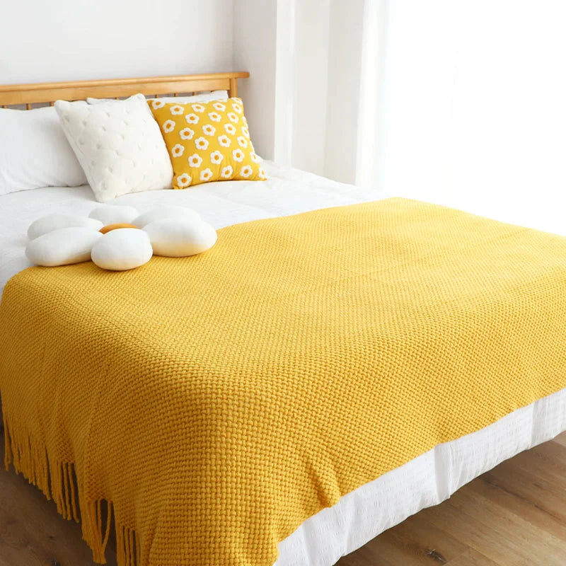 DecorBites™ Knitted Leisure Blanket Throw - Cozy Sofa Cover and Bed End Towel with Tassels