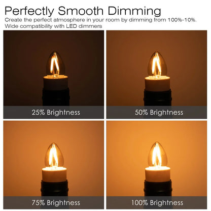 مصباح شمعة إيديسون LED من DecorBites™ بقوة 1 وات، 2200 كلفن، قابل للتعتيم، ذهبي، زجاجي