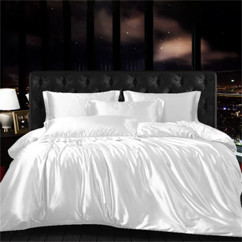 Decobites Mulberry Silk-blend Satin Duvet Cover Set for King & Queen Beds