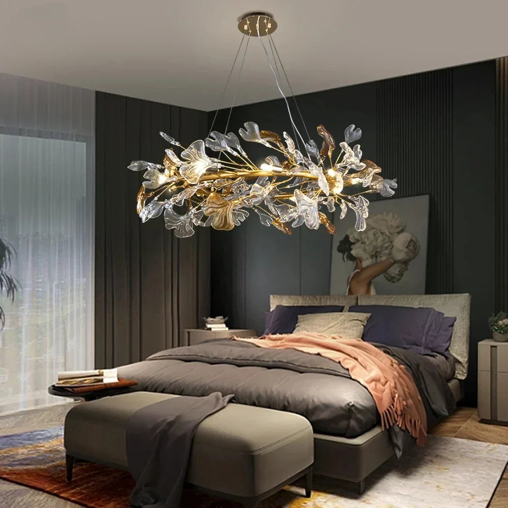 DecorBites™ Crystal Leaf Branch Chandelier - Elegant Lighting Fixture for Bedroom, Living Room, Dining Room