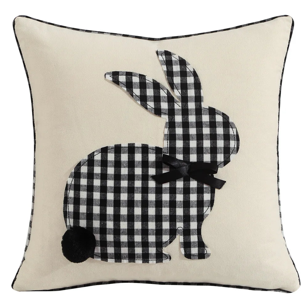 DecorBites™ Bunny Cushion Cover Pink White Floral Embroidered Easter Home Sofa Decoration