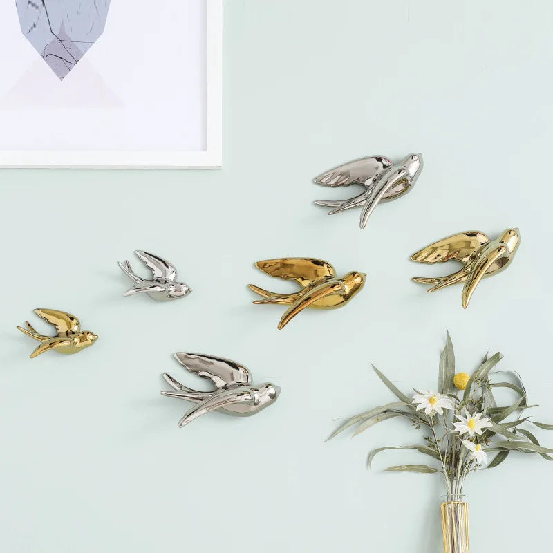 DecorBites™ Golden Bird Swallow Sculpture Wall Decor Three-dimensional Handicrafts