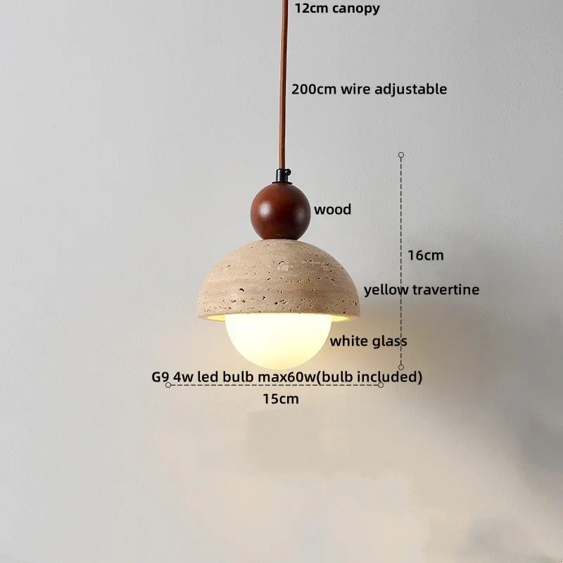 Decorbites™ Lámpara colgante LED Globe de piedra travertino amarilla con vidrio blanco ajustable