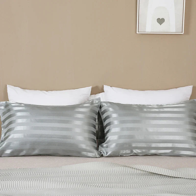 Decobites Luxury Satin Stripes Pillowcase | Soft Jacquard Pillow Cover for Queen & King Size