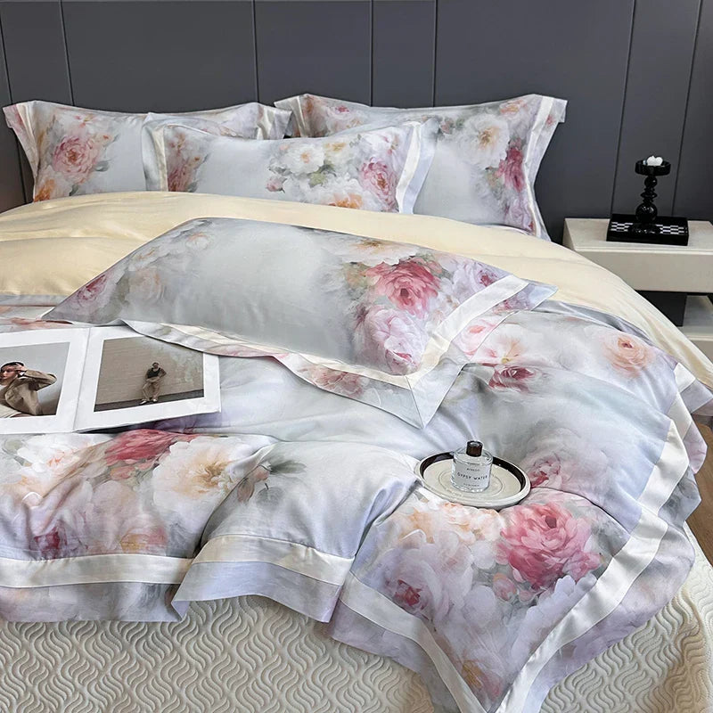 Decobites Flower Digital Print Duvet Cover Set Soft Silky Cool Bedding