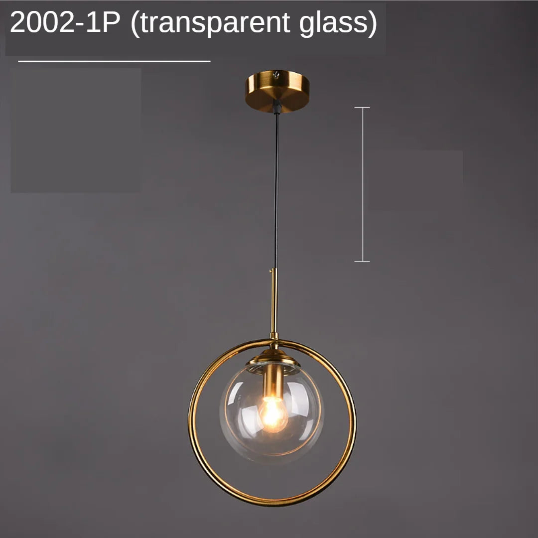 Decorbites™ Lámpara colgante de bola de vidrio del anillo dorado para cocina, comedor y mesita de noche