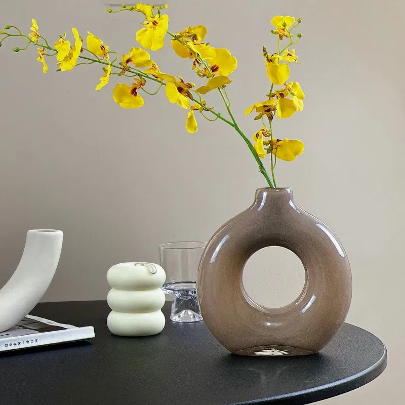Jarrón de vidrio con círculos geométricos DecorBites™ para decoración del hogar y arreglos florales