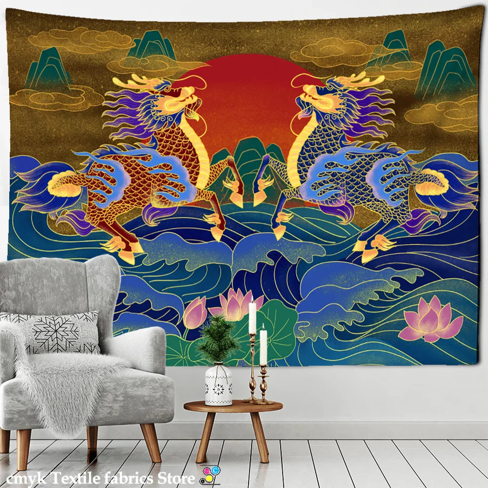 Dragon Totem Tapestry Wall Hanging for Home Decor - Decobites Hippie Art