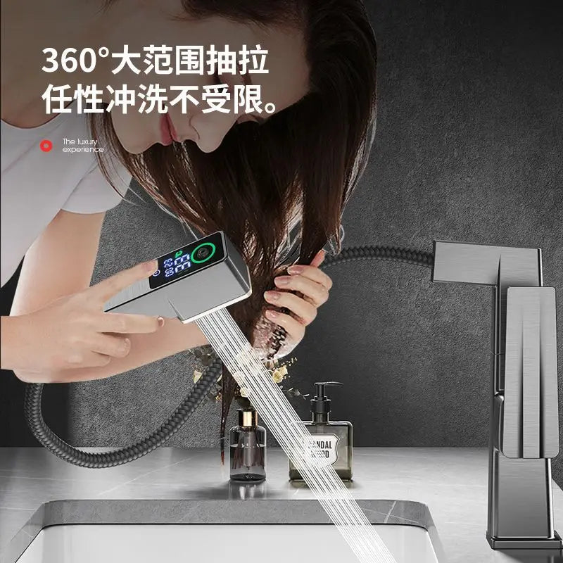 DecorBites™ LED Basin Faucet Pull Out Mixer Tap Hot Cold Water Bathroom Sink Vanity