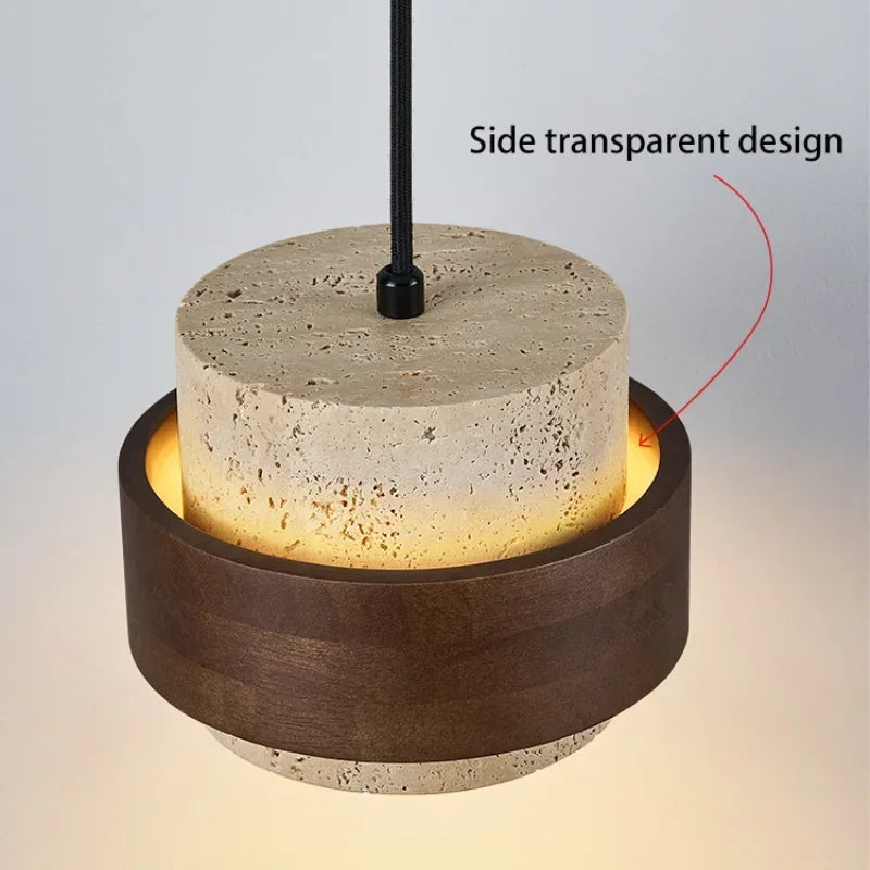 Japanese Stone Pendant Light in Walnut Wood Finish