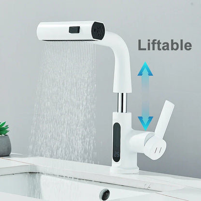 DecorBites™ Digital Display Basin Faucet with 3-Way Nozzle: Pull Out, Rainfall Stream, Hot Cold Mixer