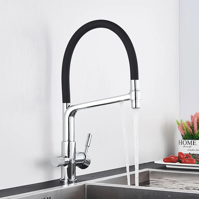 Decorbites™ Messing Küchen-Wasserfilterarmatur mit doppelter Auslauf, 360° drehbar, Trinkwasserfilter-Mischer