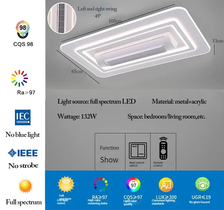 DecorBites™ LED Bladeless Ceiling Fan Dimmable Remote Modern Indoor Lightingusc