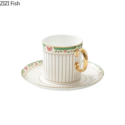 DecorBites™ Gold-Striped Ceramic Cup & Saucer Set for Dining Table Coffee Milk Tea Juice