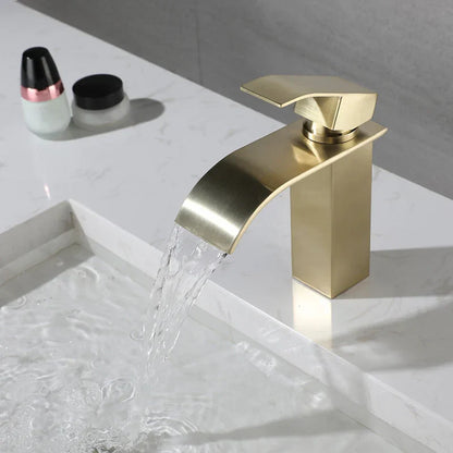 DecorBites™ Brushed Gold Stainless Steel Basin Faucet Deck Mounted Hot Cold Mixer Tap