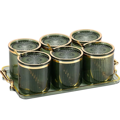 مجموعة أوعية التوابل الأكريليكية من ديكوربايتس™ مع صينية - منظم تخزين للمطبخ