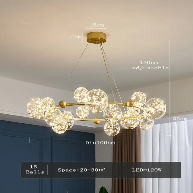 Lámpara de araña de bola de cristal Golden Ring™ con control remoto para sala de estar y comedor Decorbites