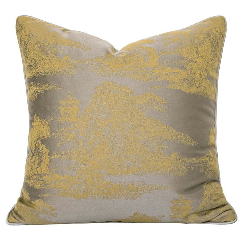 Funda de cojín DecorBites™ con jacquard geométrico de cuatro hojas dorado - Decoración de lujo para el hogar