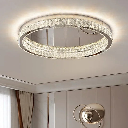 DecorBites™ Crystal LED Ceiling Light Chrome Steel Chandelier - Dimmable Round Lamp