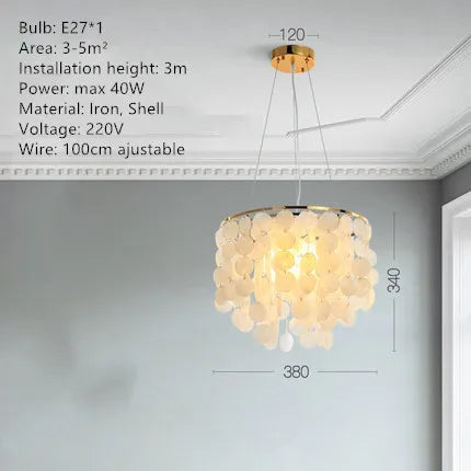 Lámparas de araña DecorBites™ con forma de concha dorada para sala de estar, restaurante y dormitorio