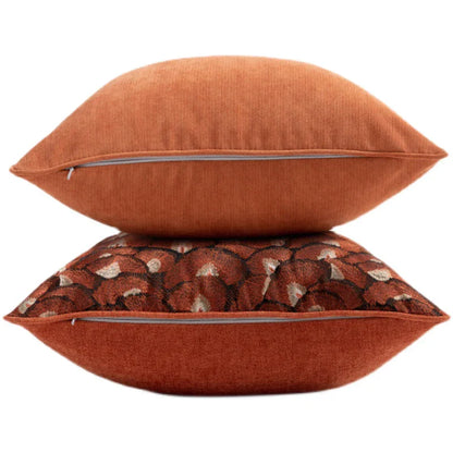 DecorBites™ Embroidered Geometry Pillow Case | Brick Red Retro Design | Sofa Cushion Cover